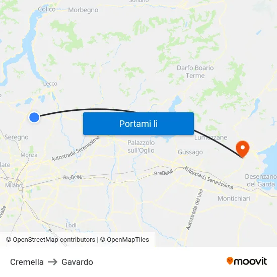 Cremella to Gavardo map