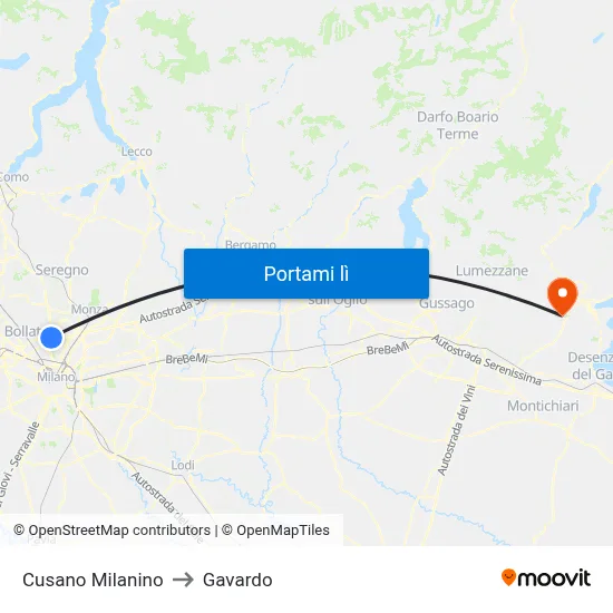 Cusano Milanino to Gavardo map