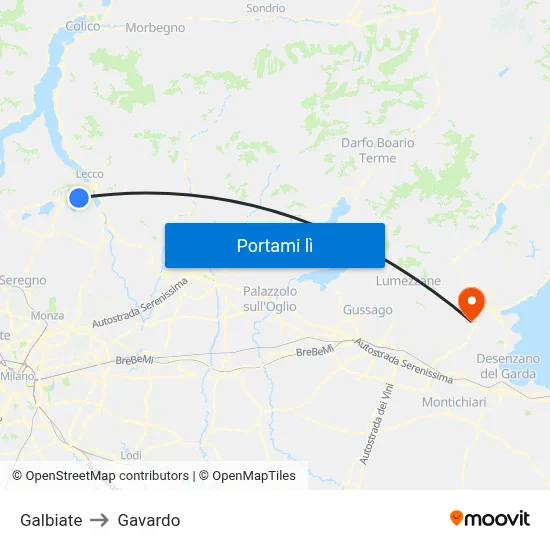 Galbiate to Gavardo map