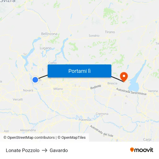 Lonate Pozzolo to Gavardo map