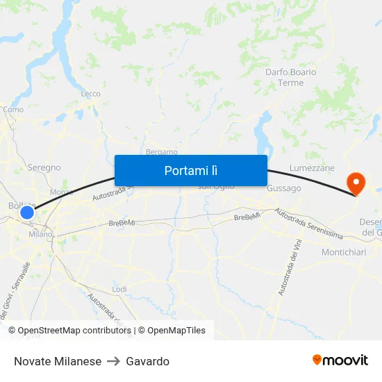 Novate Milanese to Gavardo map