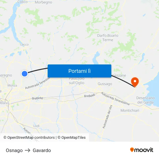 Osnago to Gavardo map