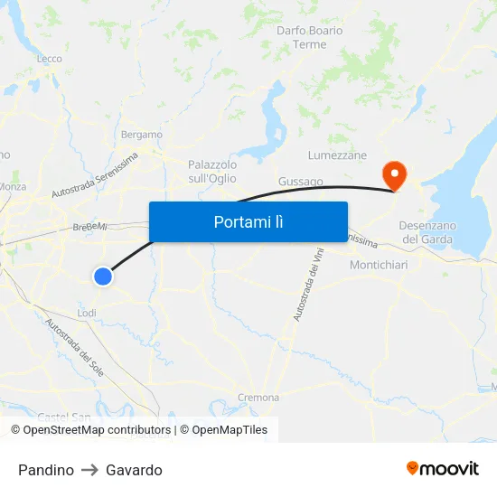 Pandino to Gavardo map