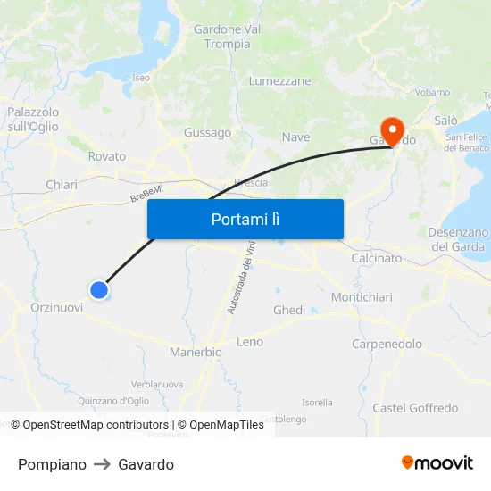 Pompiano to Gavardo map