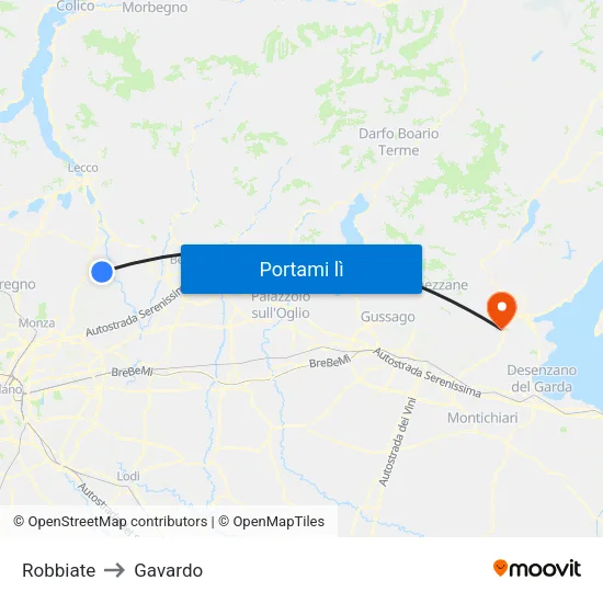 Robbiate to Gavardo map