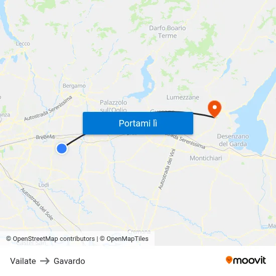 Vailate to Gavardo map