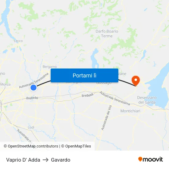 Vaprio D' Adda to Gavardo map