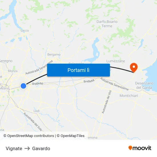 Vignate to Gavardo map