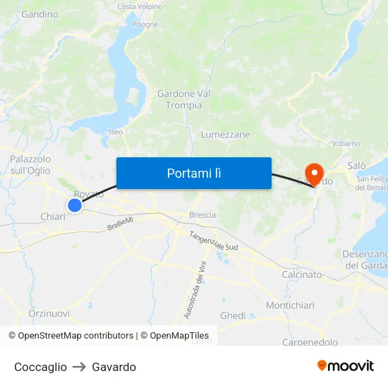 Coccaglio to Gavardo map