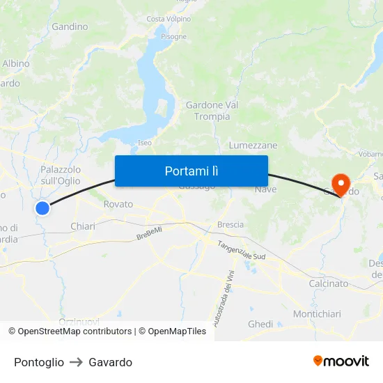 Pontoglio to Gavardo map