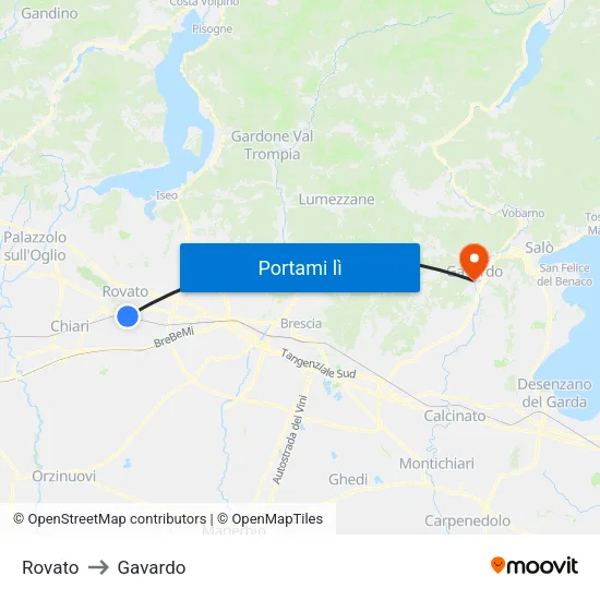 Rovato to Gavardo map
