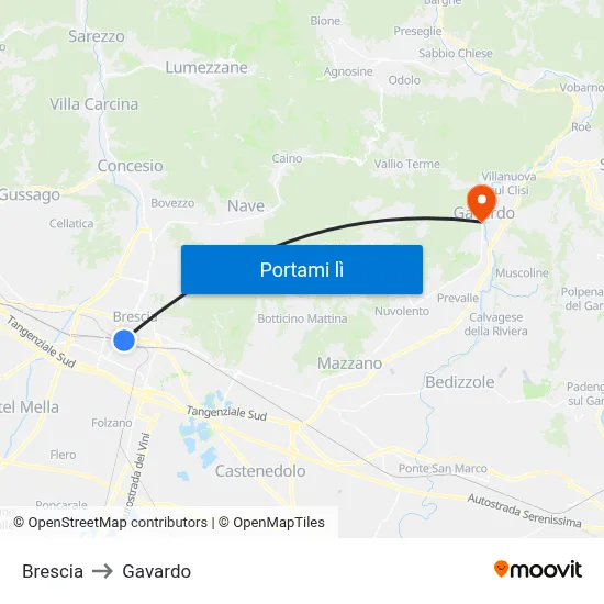 Brescia to Gavardo map