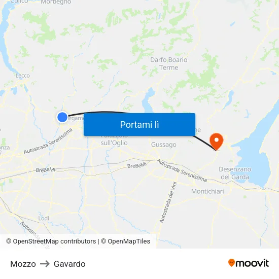 Mozzo to Gavardo map