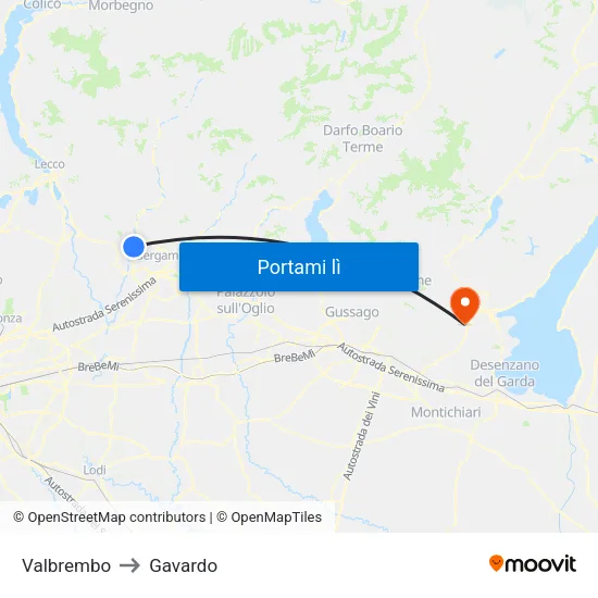 Valbrembo to Gavardo map
