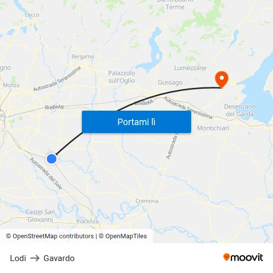 Lodi to Gavardo map