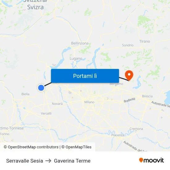 Serravalle Sesia to Gaverina Terme map