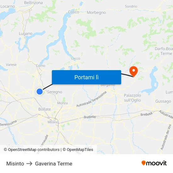 Misinto to Gaverina Terme map