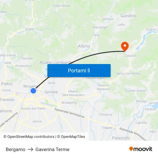 Bergamo to Gaverina Terme map