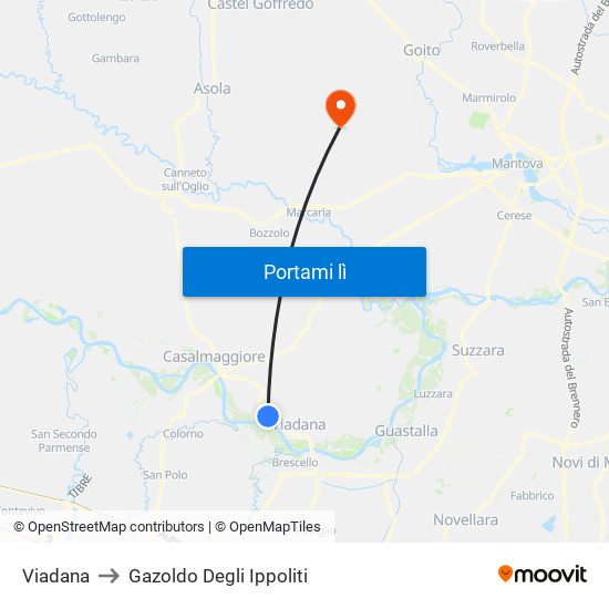 Viadana to Gazoldo Degli Ippoliti map