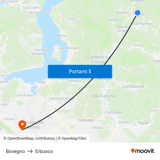 Bovegno to Erbusco map