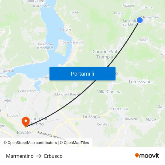 Marmentino to Erbusco map
