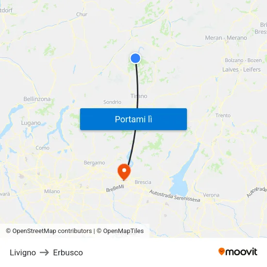 Livigno to Erbusco map