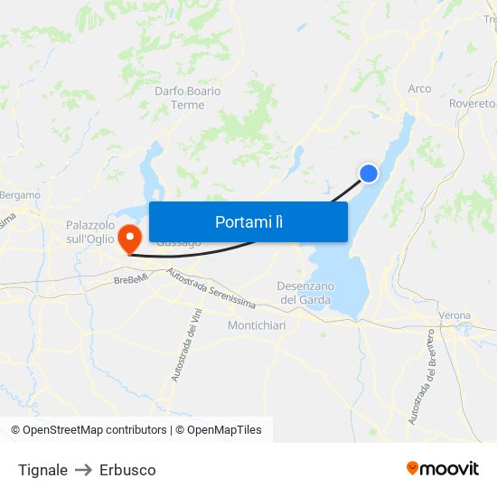 Tignale to Erbusco map