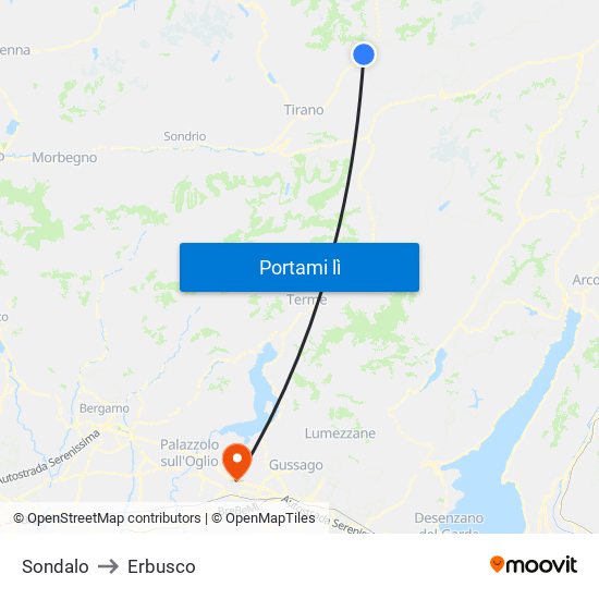 Sondalo to Erbusco map