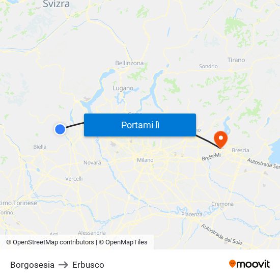 Borgosesia to Erbusco map