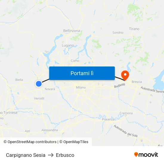 Carpignano Sesia to Erbusco map