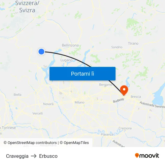Craveggia to Erbusco map