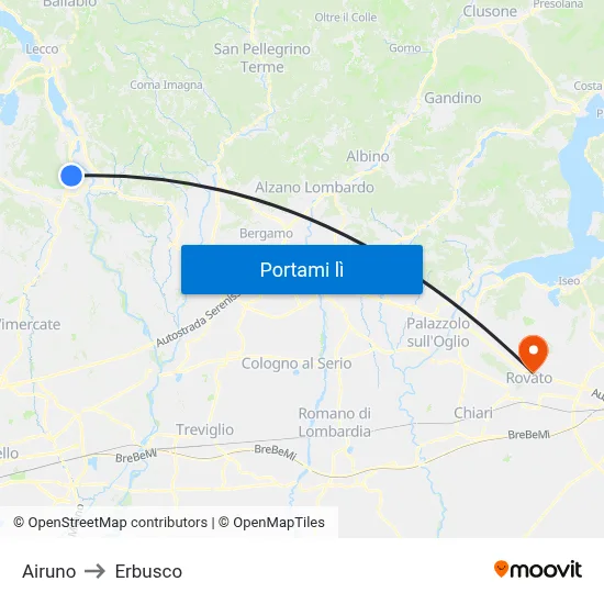 Airuno to Erbusco map