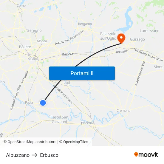 Albuzzano to Erbusco map