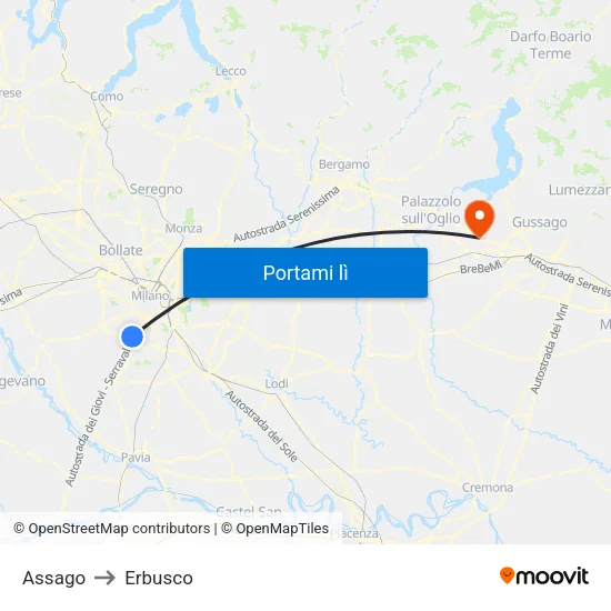 Assago to Erbusco map