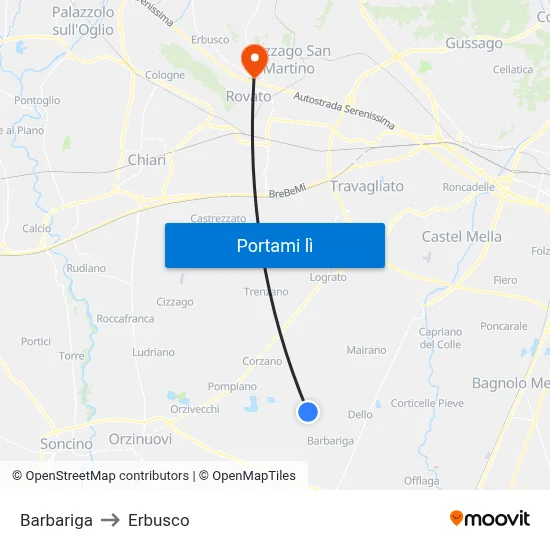 Barbariga to Erbusco map