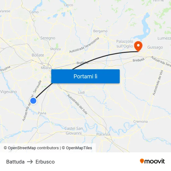 Battuda to Erbusco map