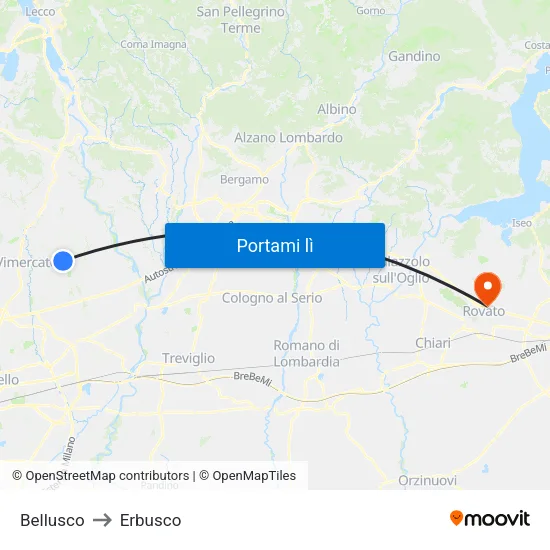 Bellusco to Erbusco map