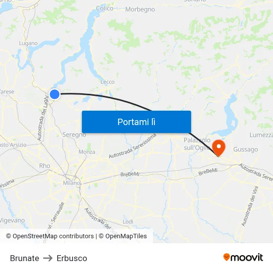 Brunate to Erbusco map