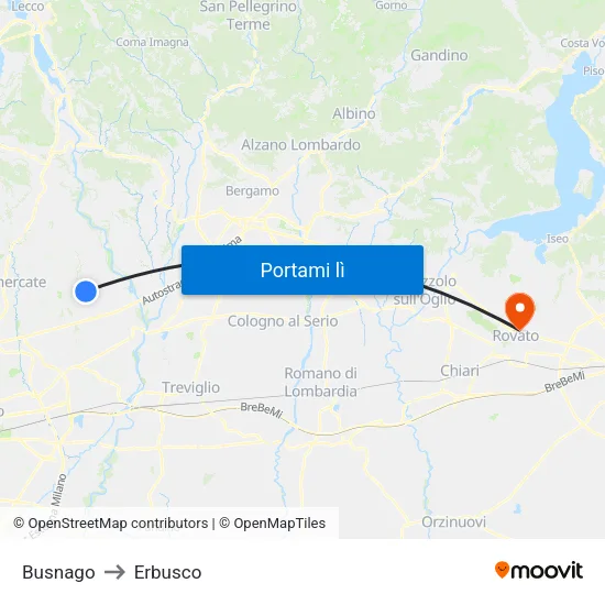 Busnago to Erbusco map