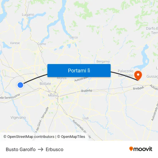 Busto Garolfo to Erbusco map