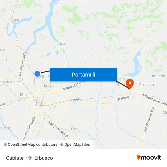 Cabiate to Erbusco map