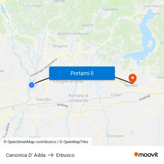 Canonica D' Adda to Erbusco map