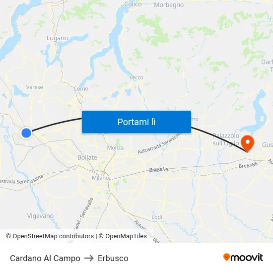 Cardano Al Campo to Erbusco map