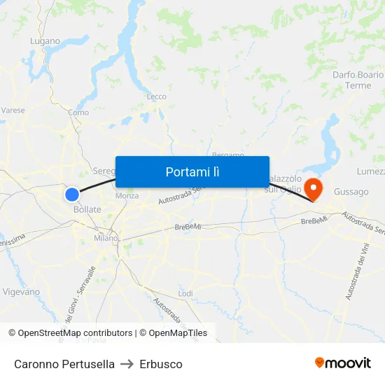 Caronno Pertusella to Erbusco map