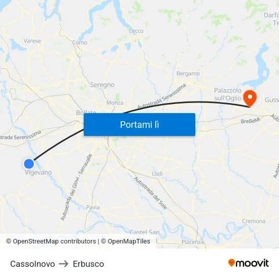 Cassolnovo to Erbusco map