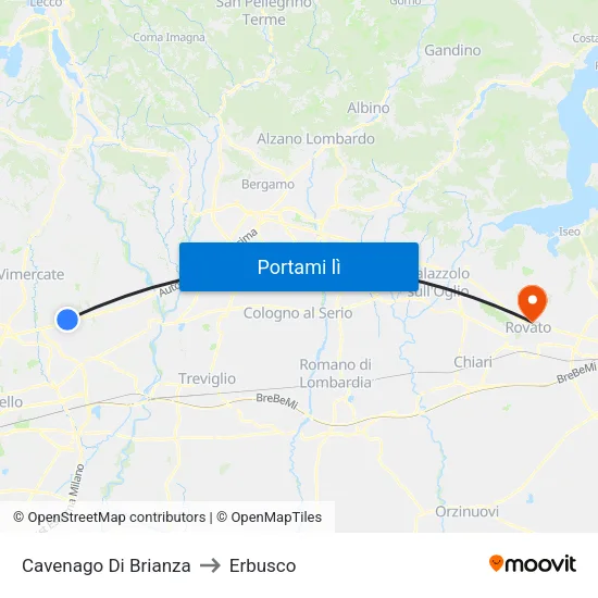Cavenago Di Brianza to Erbusco map