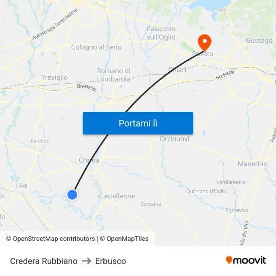 Credera Rubbiano to Erbusco map