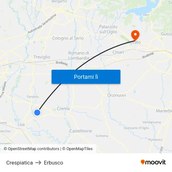 Crespiatica to Erbusco map