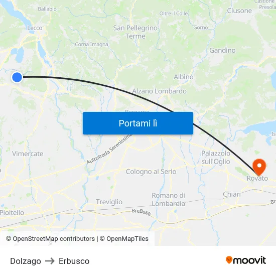 Dolzago to Erbusco map