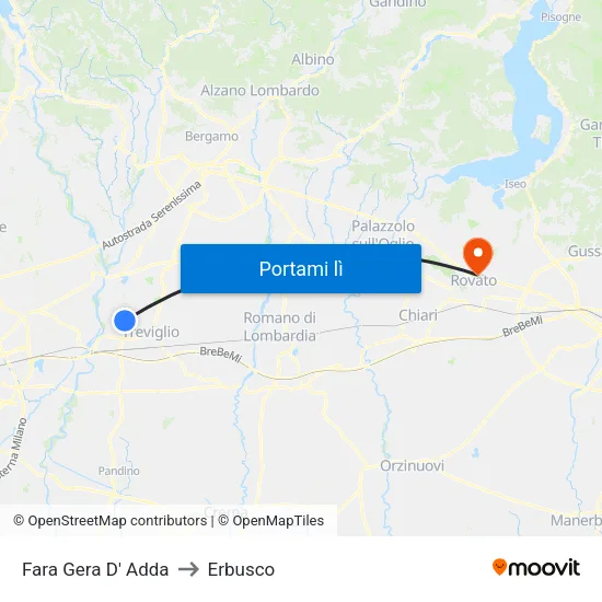Fara Gera D' Adda to Erbusco map